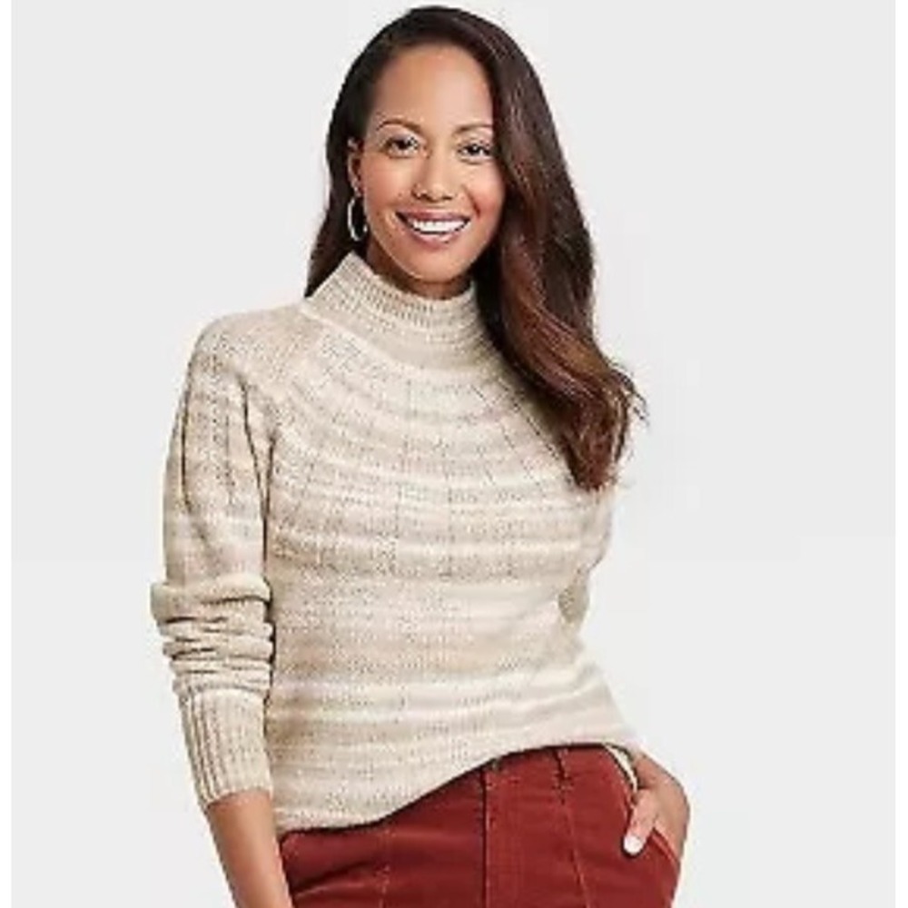 Women's Crewneck Pullover Sweater - Knox Rose Oatmeal Striped size S